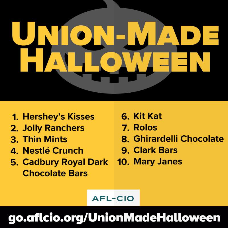 Union-made list of Halloween candy.
