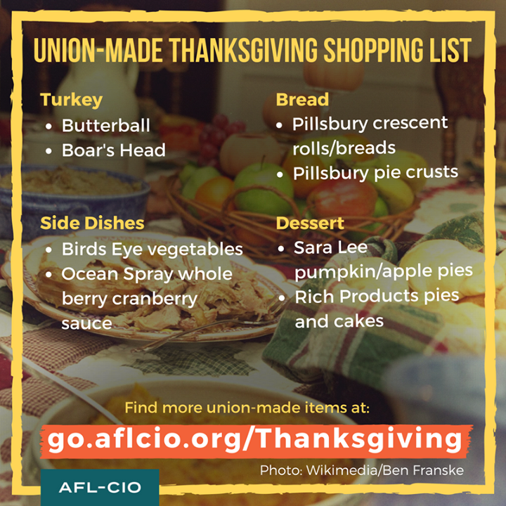 Union-made Thanksgiving meal shopping list. 