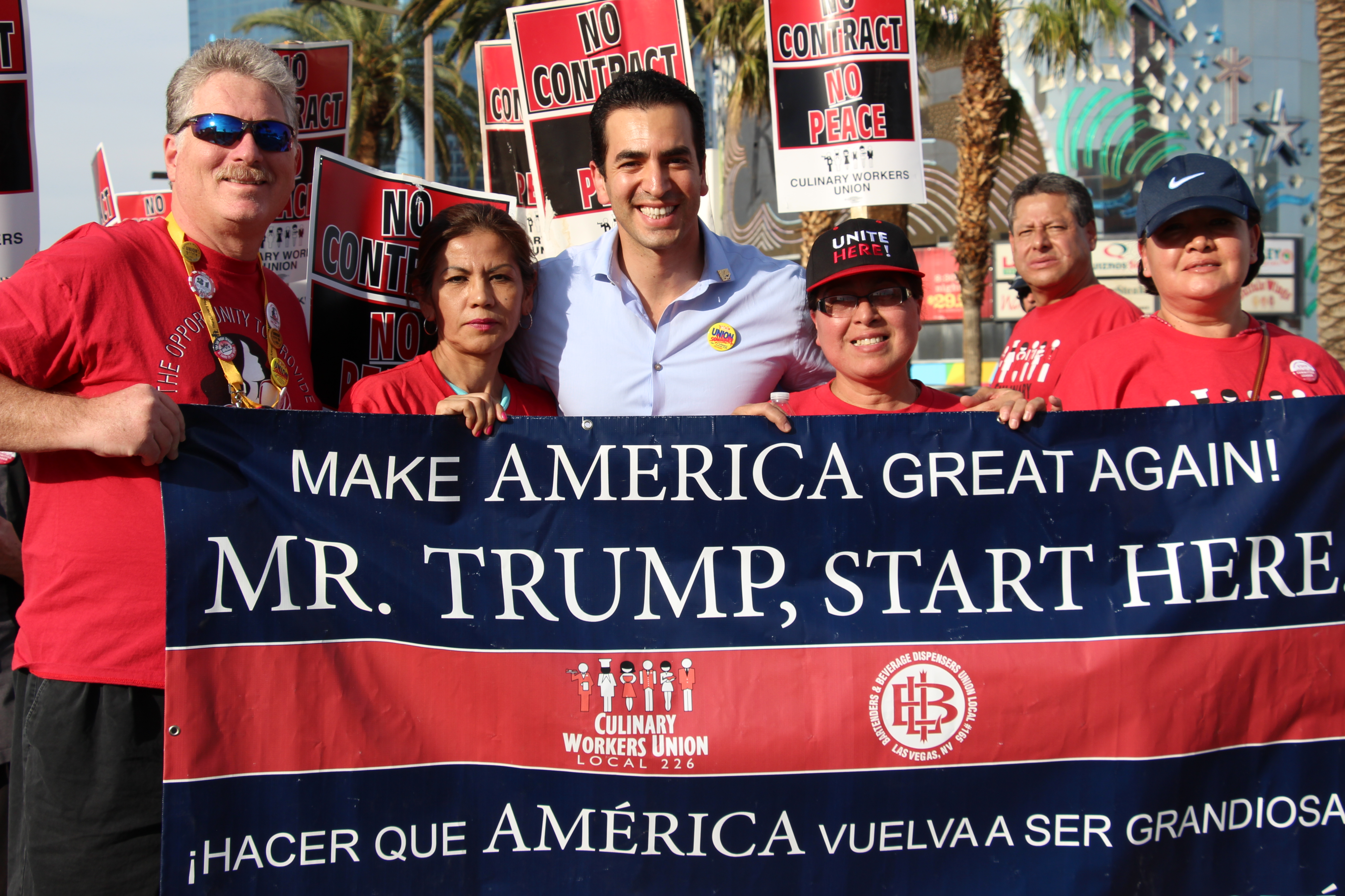 Unite Here members demand Trump Hotel recognizes their union. 