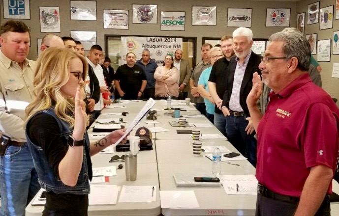  Vince Alvarado is sworn in as president of the New Mexico Federation of Labor. 