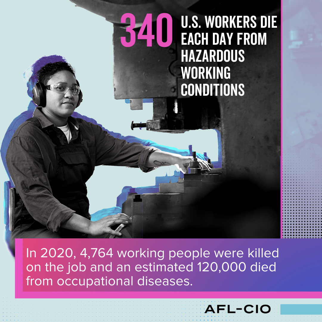340 U.S. WORKERS DIE EACH DAY FROM HAZARDOUS WORKING CONDITIONS
