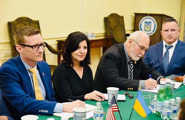 UVC Executive Director William Attig leads delegation meeting with Ukrainian Ambassador Oksana Markarova.