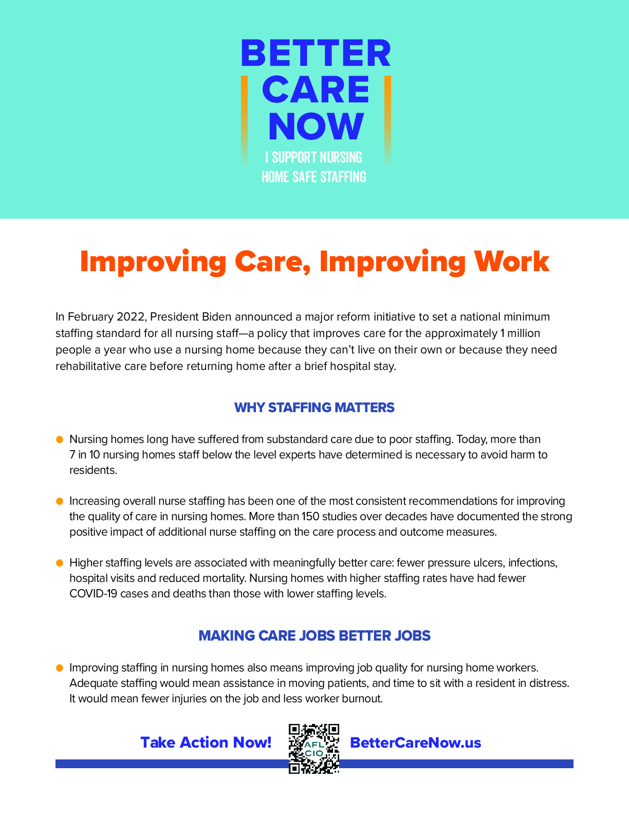 Improving Care Improving Work Fact Sheet | AFL-CIO