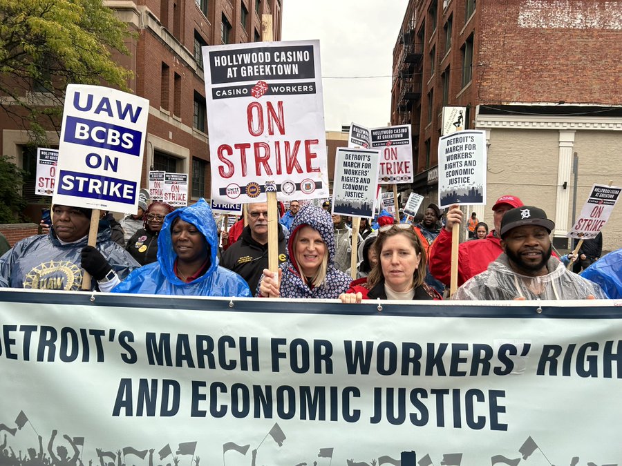 AFL-CIO President Liz Shuler joins striking Detroit workers.