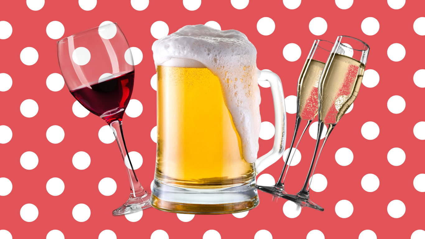 Union-made beer and wine on red background