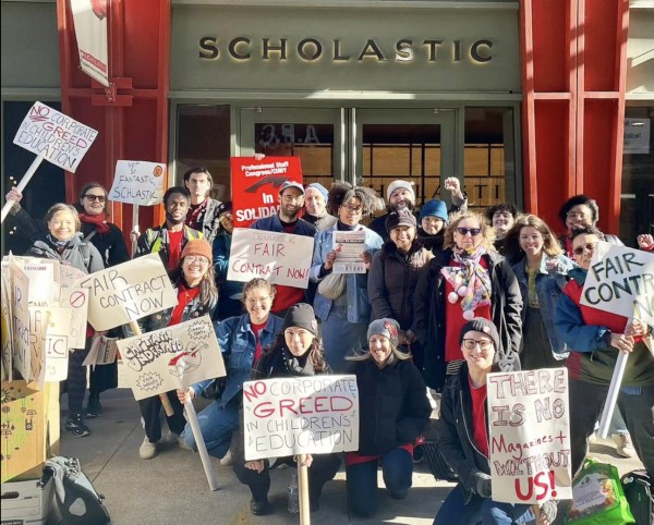 Members of the Scholastic Union rally for a fair contract.