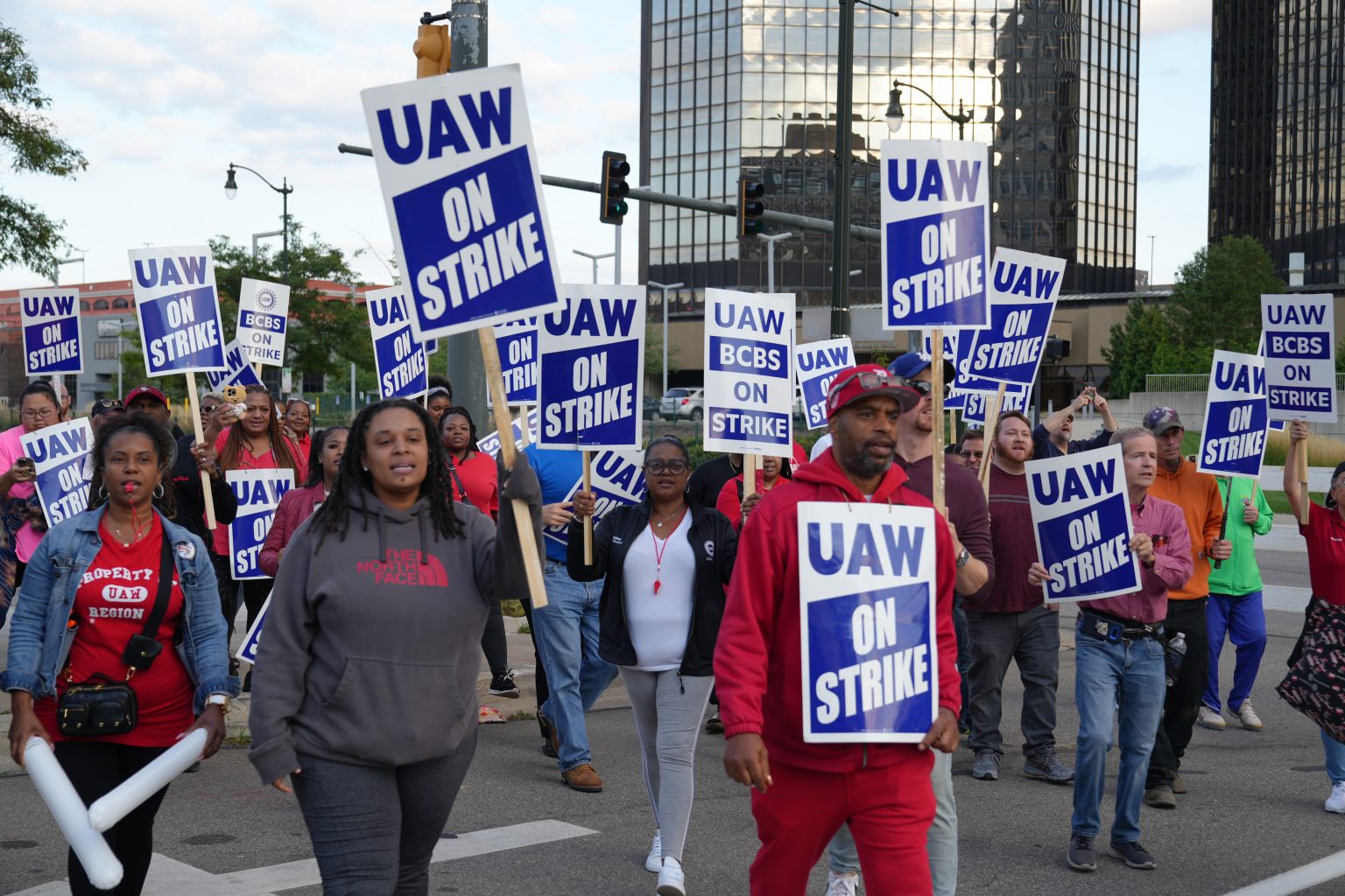 UAW members at Blue Cross Blue Shield on strike.