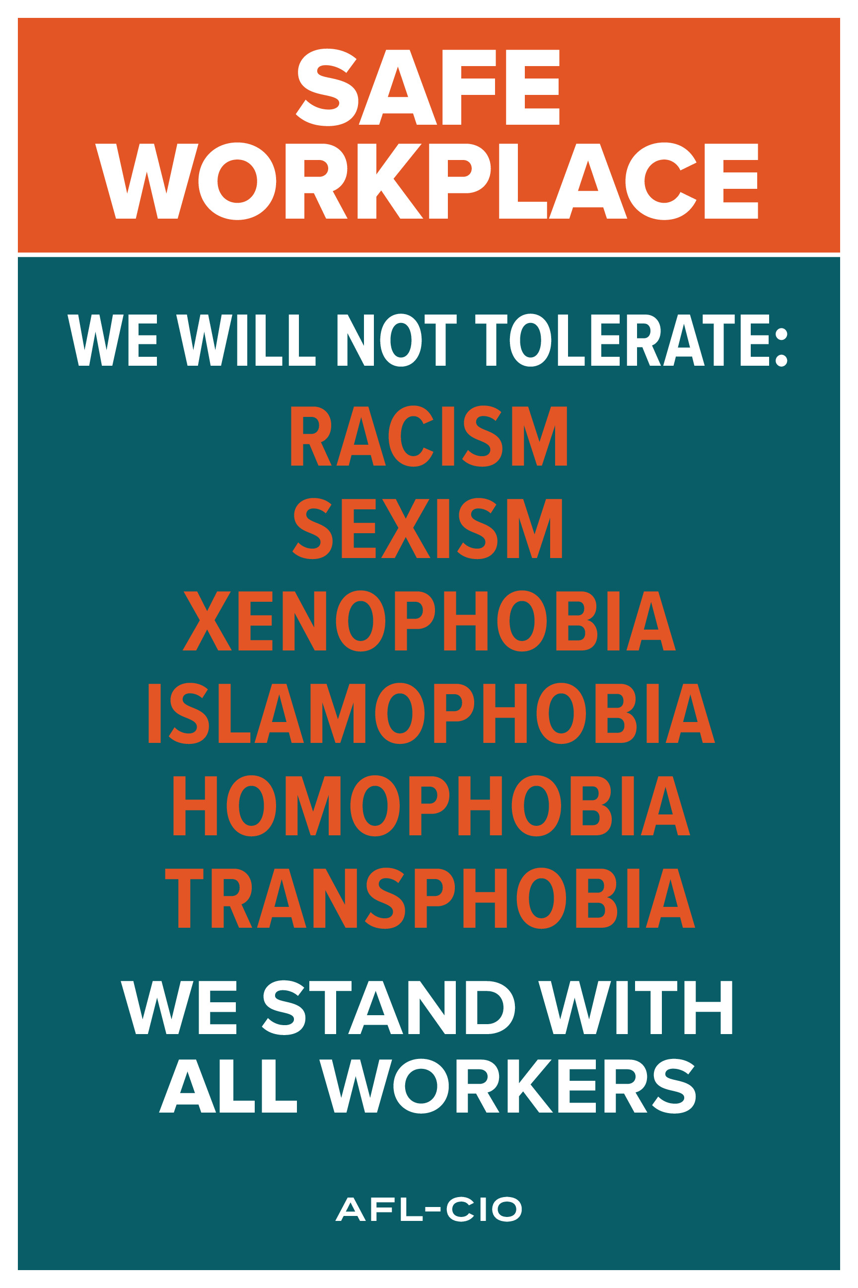 A thumbnail with "Safe Workplace | We Will Not Tolerate Racism, Sexism, Xenophobia, Islamophobia, Homophobia, Transphobia | We Stand with All Workers"