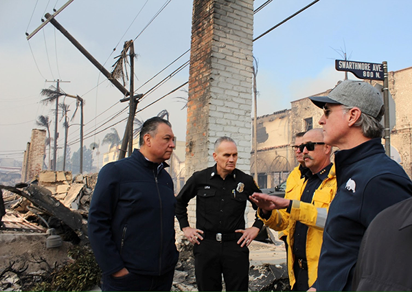 Sen. Alex Padilla (left), IAFF General Secretary-Treasurer Frank Lima (second from left) and California Gov. Gavin Newsome (far right)