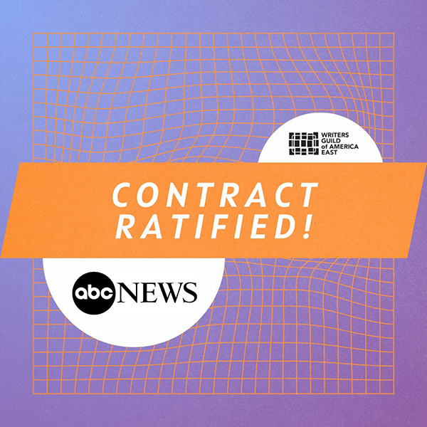 WGAE and ABC News logos with text overlay that reads, “Contract ratified!”