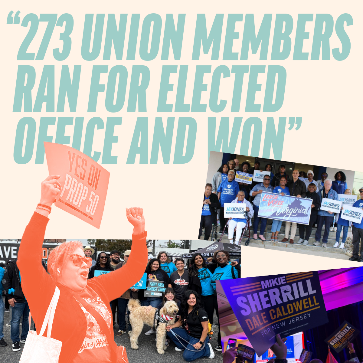 "273 Union Members Ran for Elected Office and Won" with images from campaign events