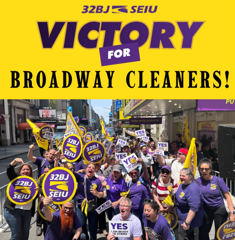 Graphic that reads, “Victory for Broadway Cleaners!”